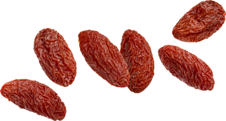 Falling dried goji berries isolated