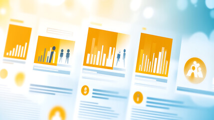 Digital dashboard with data charts and user interface elements displayed on a modern, abstract background