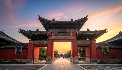 Obraz premium An ornate Chinese temple in Beijing, the Temple of Heaven, with its traditional roof and ancient architecture illuminated at night