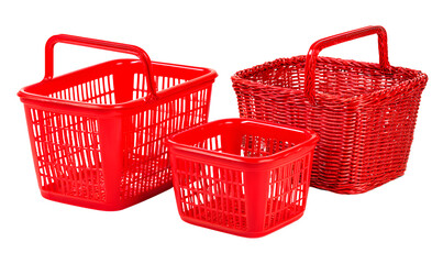 Fototapeta premium 3 red plastic baskets isolated on a transparent background,.png