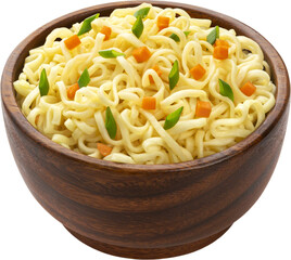 Instant noodles in wooden bowl isolated