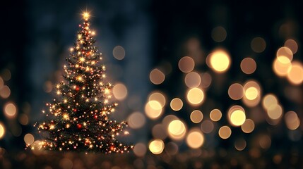 Dreamy Christmas tree lights bokeh on dark background with large soft glowing orbs festive warm sparkle blurred backdrop for holiday greeting cards banners web headers and seasonal promotions