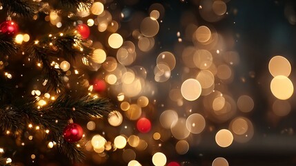 Dreamy Christmas tree lights bokeh on dark background with large soft glowing orbs festive warm sparkle blurred backdrop for holiday greeting cards banners web headers and seasonal promotions