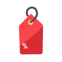 Red price tag with percent symbol. Sale, discount, shopping concept. Vector illustration for web, mobile app, ui, ux, banner, poster, marketing design