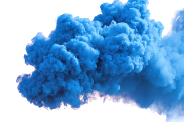 Blue smoke cloud transparent PNG, isolated background cutout. Thick color smoke bomb screen effect