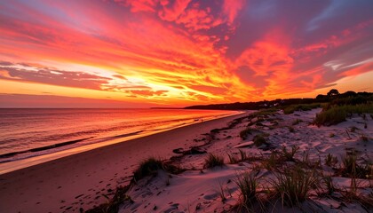Dramatic sunset over a sandy beach