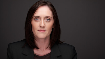 Fototapeta premium Professional headshot of confident businessperson in formal attire, subtle smile, neutral grey background