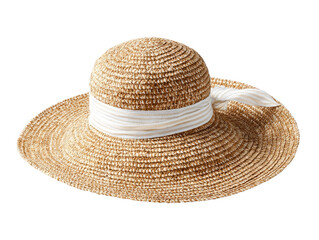 Beige straw sun hat with cream ribbon