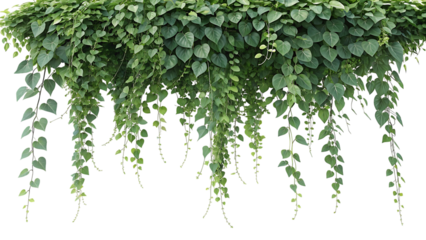 Abundant green hanging vines with dense leaves isolated on transparent background