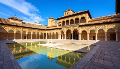 Fototapeta premium Sunny courtyard with a reflecting pool