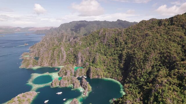 Aerial View of Coron Island, Philippines and Twin Lagoon, Popular Tourist Attraction