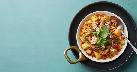 Delicious indian vegetable biryani served in a white oval bowl on a dark platter