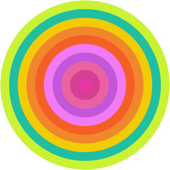 Vibrant concentric circles, colorful eye-catching target icon. The colors include green, teal, yellow, orange, and hues of purple on isolated background.