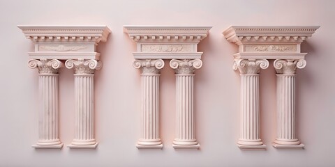 Fototapeta premium Classical Greek and Roman marble columns, pillars, and pedestals isolated on a white background, evoking ancient temple architecture