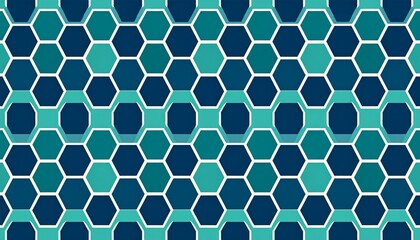 Abstract teal and navy blue hexagonal pattern, geometric design, repeating tile.