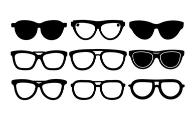 set of collection of various stylish sunglasses  simple black silhouette