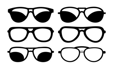 set of collection of various stylish sunglasses  simple black silhouette