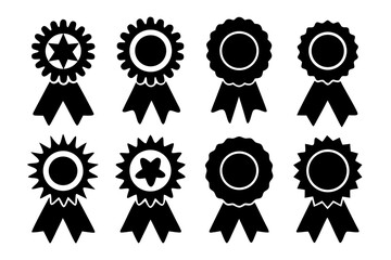 Award Medal with Check Mark  black silhouette vector Bundle