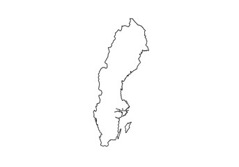 Outlined map of Sweden focusing on its unique geographic shape including its long narrow landmass  coastal details