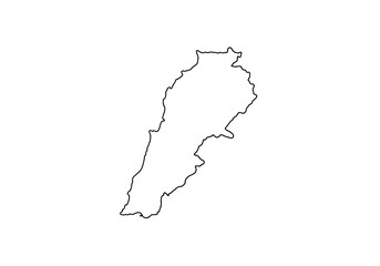 Outlined white Lebanon country map vertically oriented centered on a plain background