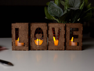 A night light in the form of the word love