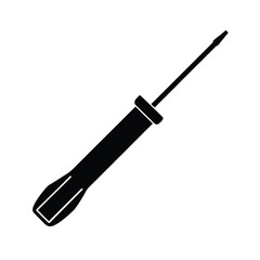 Black silhouette of a screwdriver on a clean white background for design