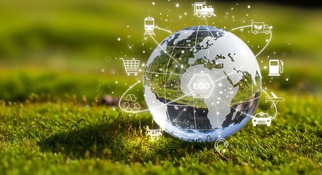 Eco friendly global logistics and transportation network sustainable development