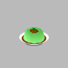 Illustration vector graphic of green pudding with brown sugar sauce.