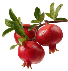 Pomegranate fruits on branch with leaves
