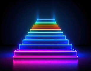 Fototapeta premium Neon rainbow stairs in dark space