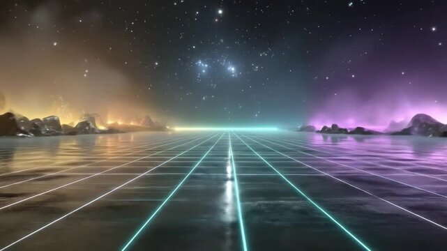 Retrofuturistic gridded path