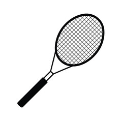 Black silhouette of a tennis racket on a clean white background