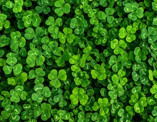 Close-up of many vibrant green clover leaves