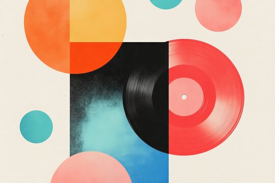 Vibrant modern retro minimalist record design for music and art lovers
