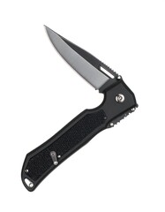 Folding knife with black handle and silver blade