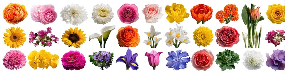 Vibrant Collection of Assorted Flowers on White Background