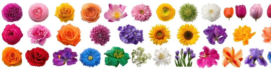 Vibrant Collection of Colorful Flowers on White Background