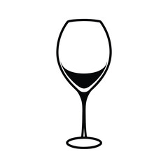Elegant black silhouette of a wine glass on a clean white background