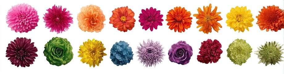 Vibrant Collection of Colorful Flowers on White Background