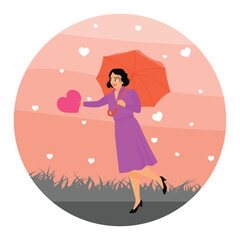 Feeling Self Love. Woman with Umbrella Holding Heart on Lovely Background.