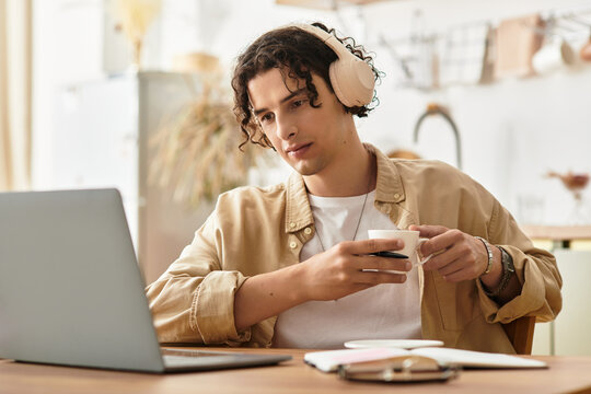 Stylish young professional enjoying a moment of bliss while working from a cozy cafe - Powered by Adobe