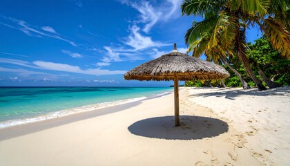 Tropical beach scene with umbrella
