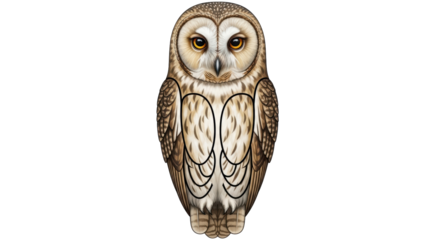 Isolated Barn Owl animal illustration with big eyes, sharp claws, nocturnal hunter bird