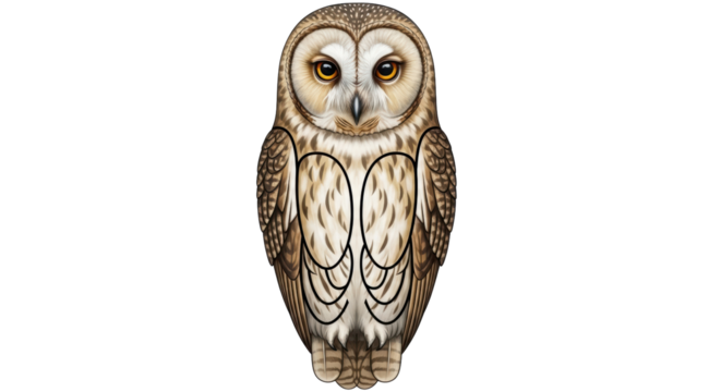 Isolated Barn Owl animal illustration with big eyes, sharp claws, nocturnal hunter bird