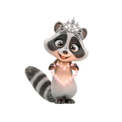 Fototapeta premium Adorable Raccoon Princess Holding Heart-Shaped Candles
