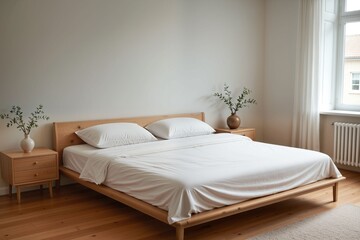 Modern Minimalist Bedroom with Natural Elements and Soft Decor