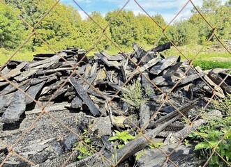 A pile of charred wood.