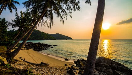 Tropical beach sunset scene
