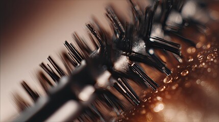 Close-Up of Makeup Brush with Water Droplets and Soft Focus Background