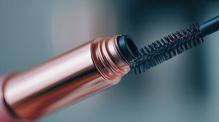Close-Up of Makeup Brush with Mascara in Tube and Wand Detail
